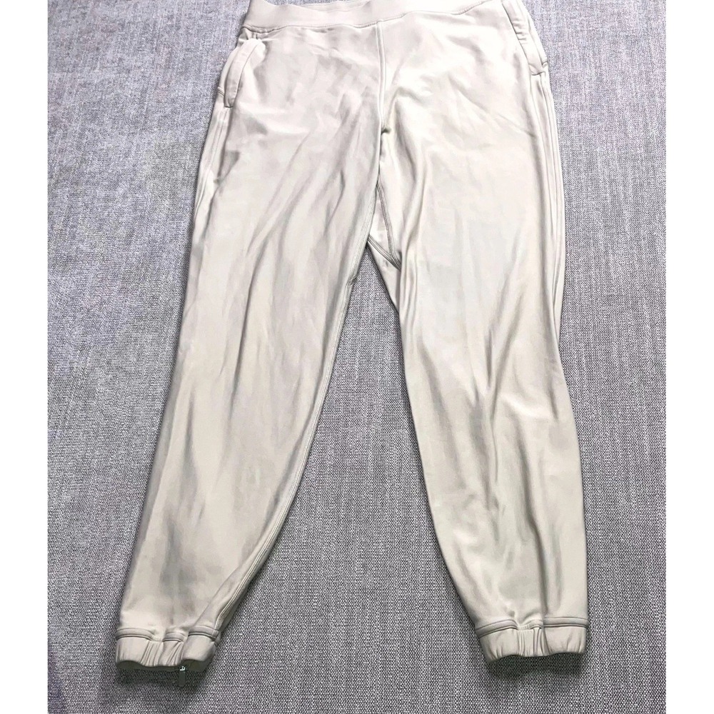Lululemon Jogger Pants Women 10 Cream Fleece Lined Tapered Leg Ankle Zip Pull on